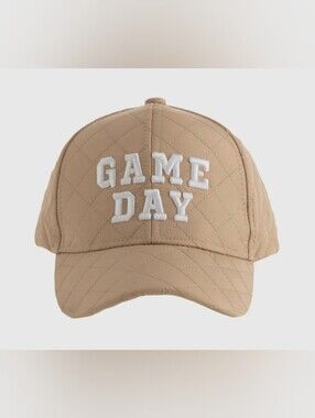 Shiraleah Tan Quilted "GAME DAY" Embroidered Baseball Cap Hat